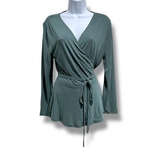 LOFT Women’s M Wrap Sweater Top Teal Green V-Neck Long Sleeve NEW